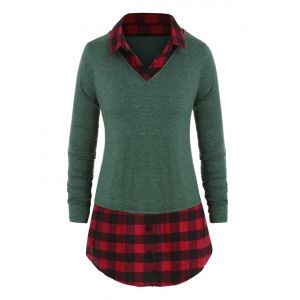 

Plus Size Heather Plaid Trim Long Tunic T-shirt, Medium forest green