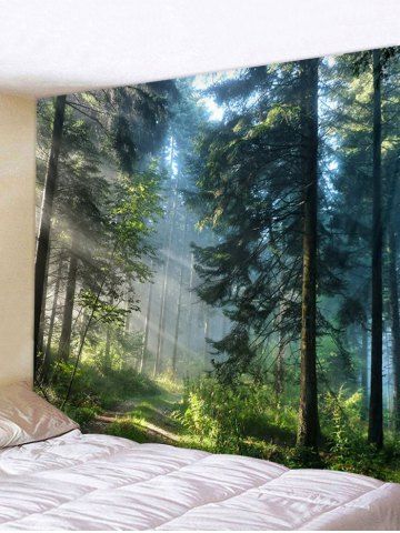 

Sunlit Forest Trail Print Tapestry Wall Hanging Art Decoration, Medium forest green