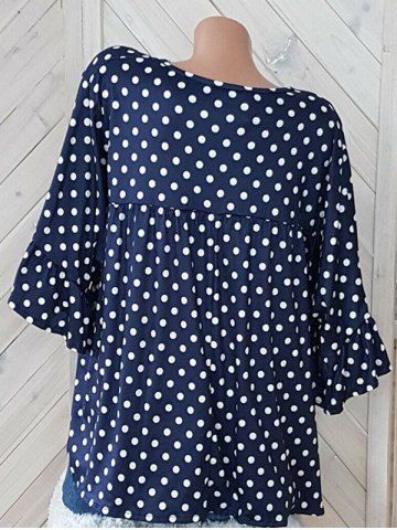 

Tie Polka Dot Long Sleeve Tunic Top, Deep blue