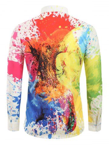 

Colorful Painting Splatter Print Button Up Shirt, White