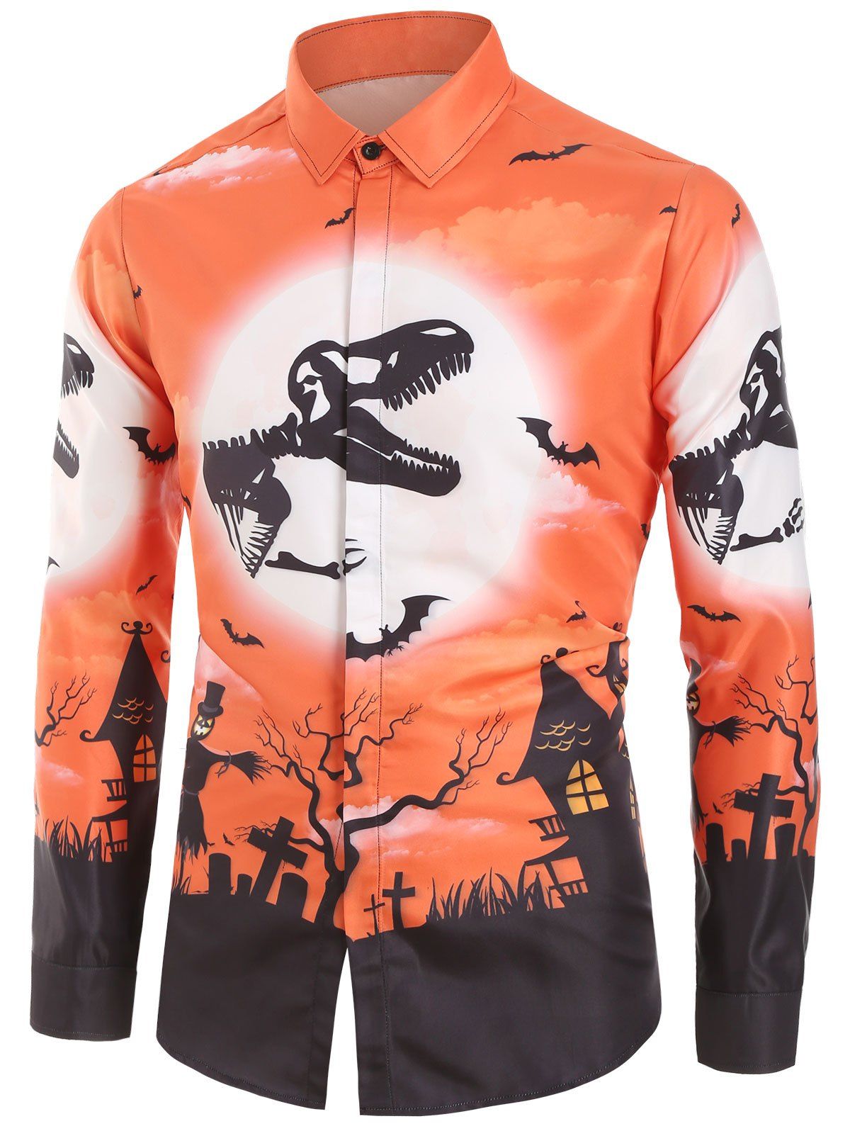 

Halloween Printed Casual Long Sleeves Shirt, Halloween orange