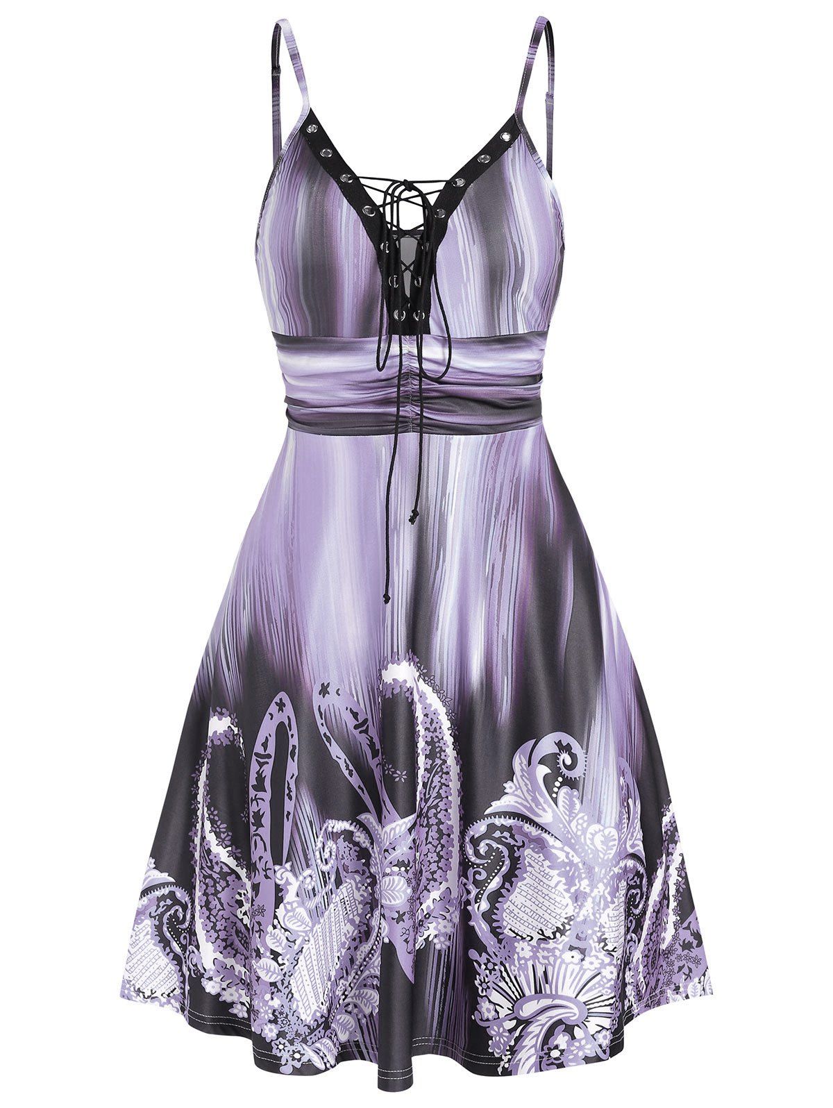 

Spaghetti Strap Fit And Flare Lace Up Dress, Mauve