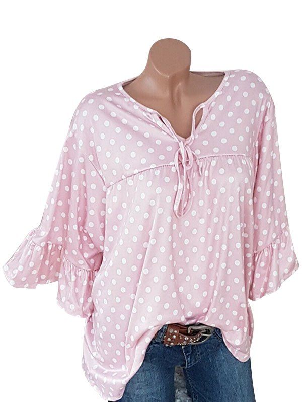 

Tie Polka Dot Long Sleeve Tunic Top, Pink
