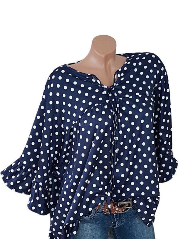 

Tie Polka Dot Long Sleeve Tunic Top, Deep blue