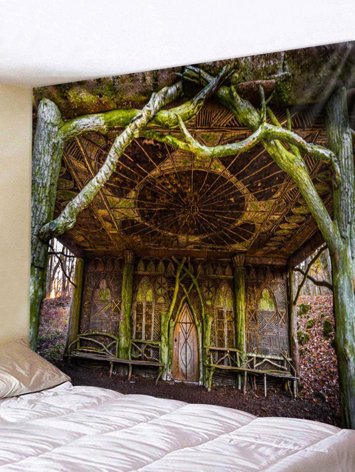 

Dead Tree House Print Tapestry Wall Hanging Art Decoration, Dark goldenrod