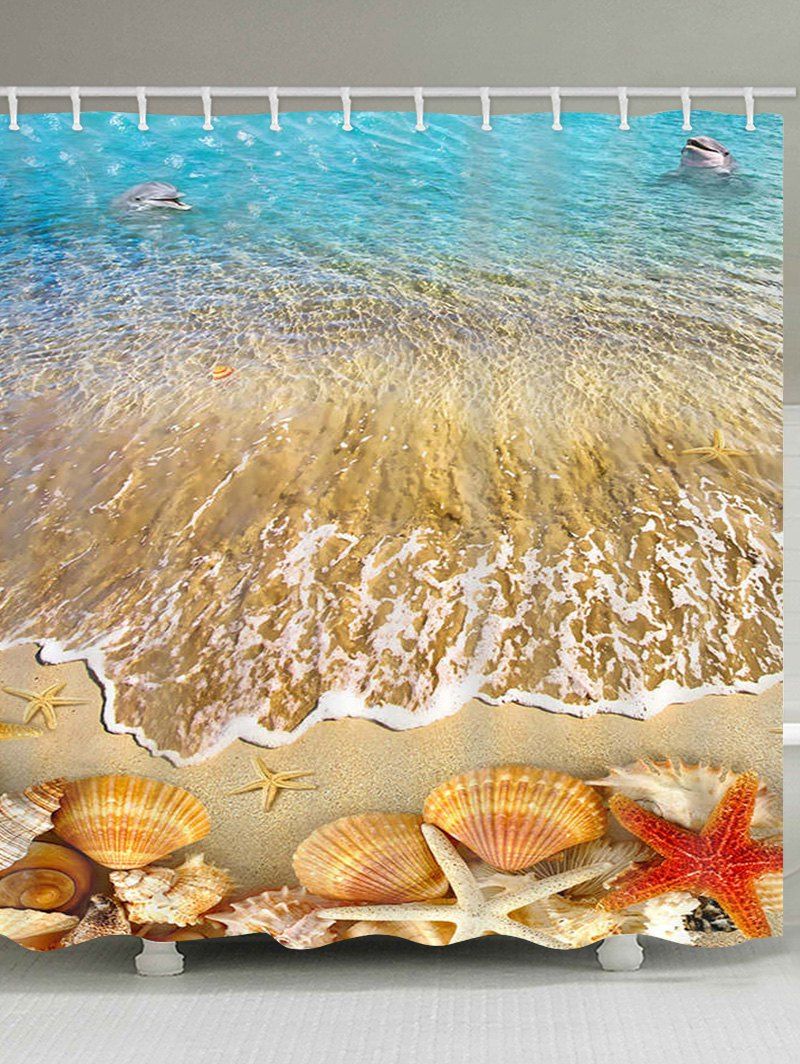 

Beach Shell Starfish Print Waterproof Bathroom Shower Curtain, Multi