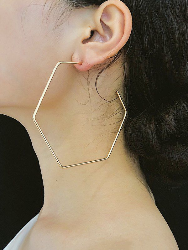 

Exaggerated Hexagonal Hoop Earrings, Gold