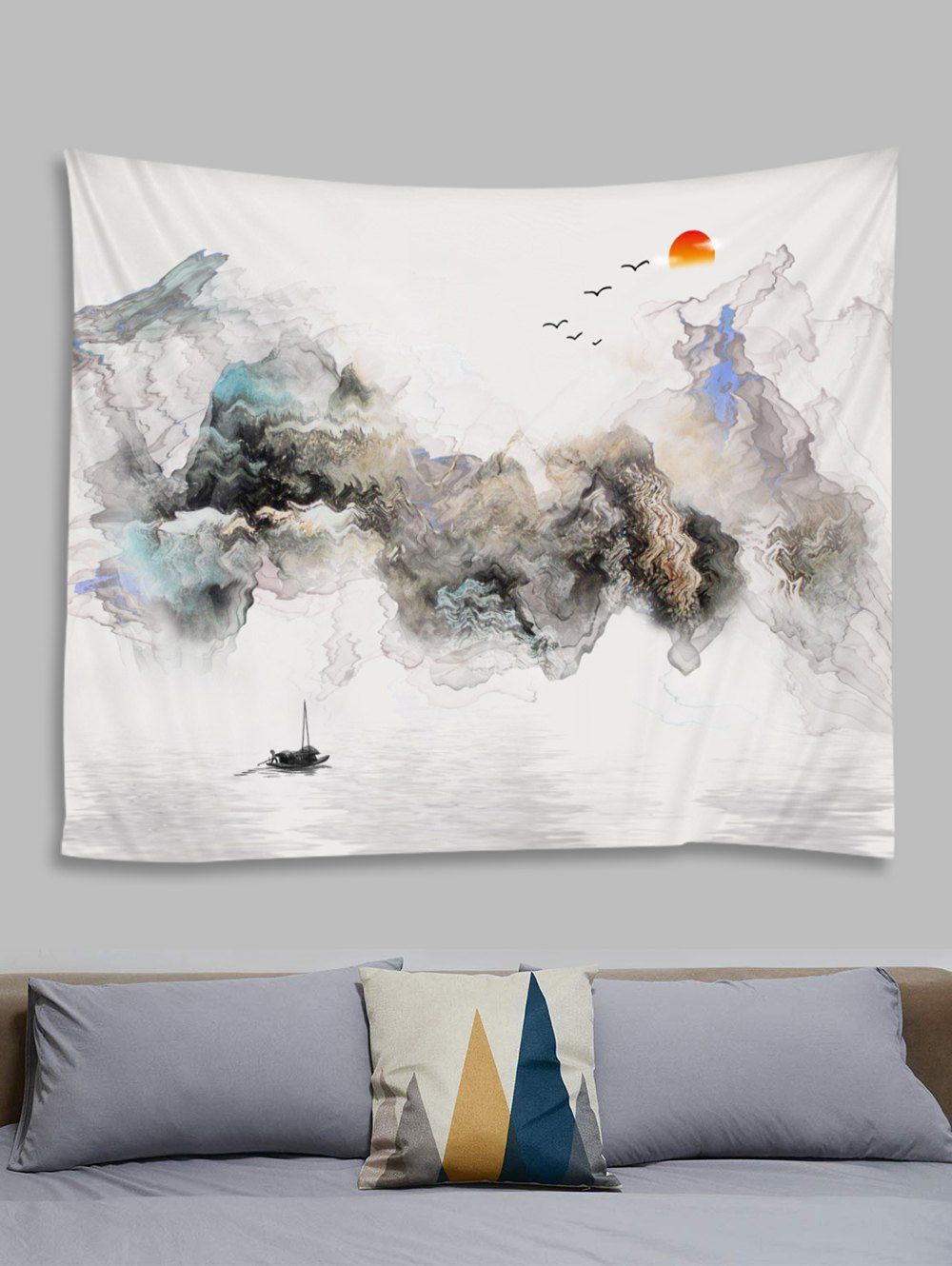 

Ink Painting Print Tapestry Wall Hanging Art Decoration, Multi-a