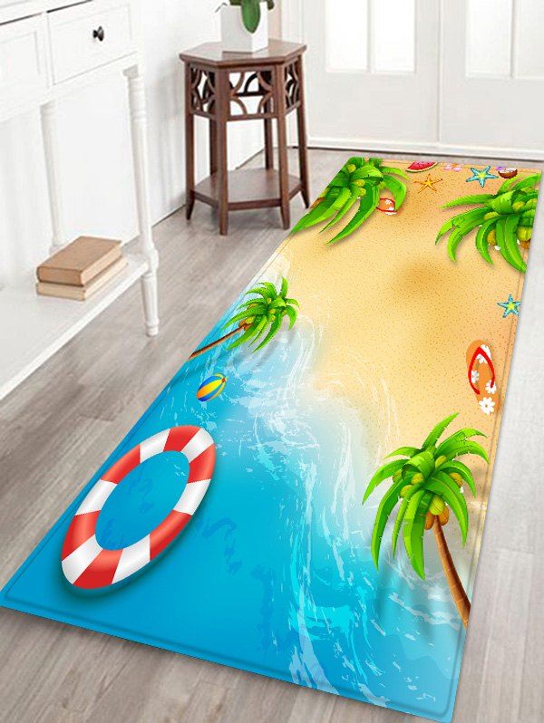 

Seaside Palm Tree Print Flannel Floor Mat, Sky blue