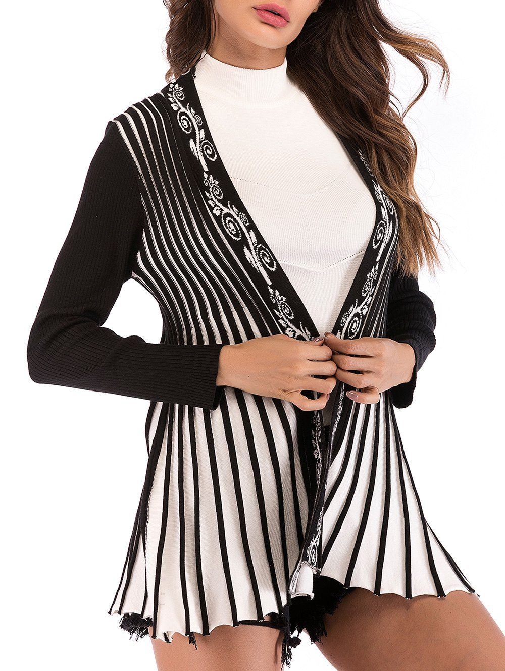 

Striped Collarless Longline Cardigan, Multi