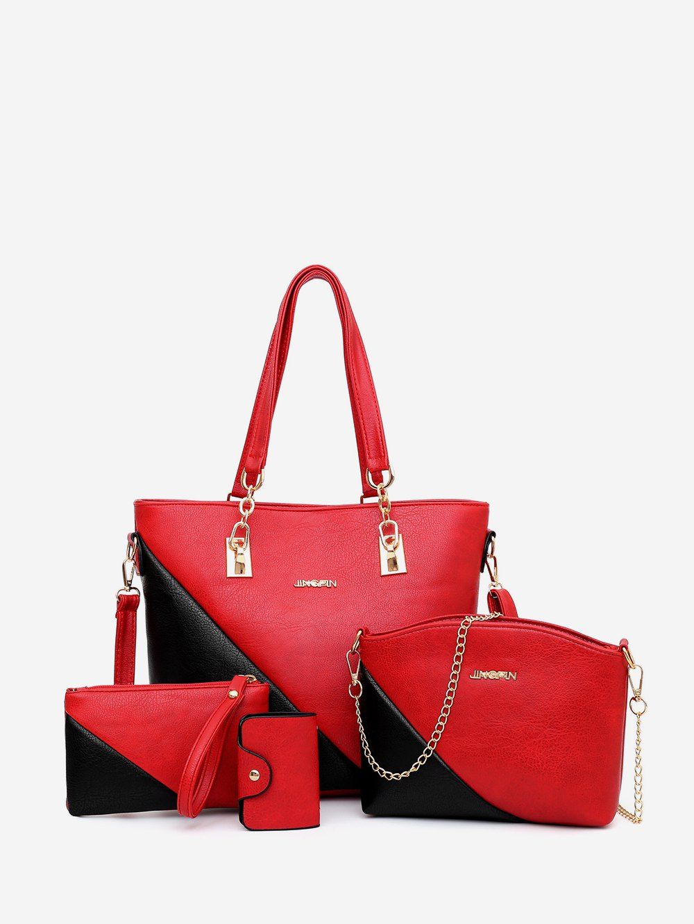 

4PCS Color Block Tote Bag Set, Red