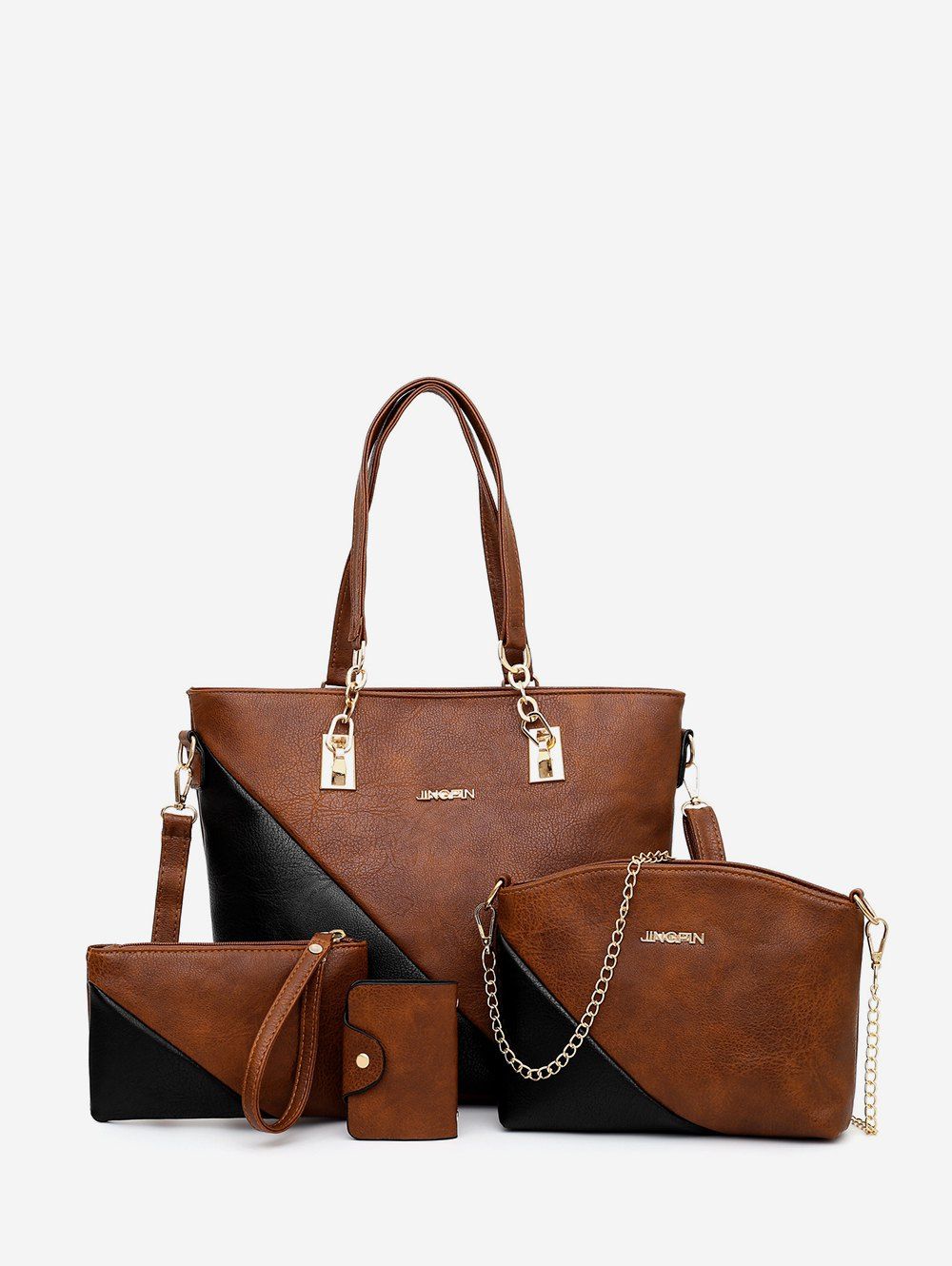 

4PCS Color Block Tote Bag Set, Brown