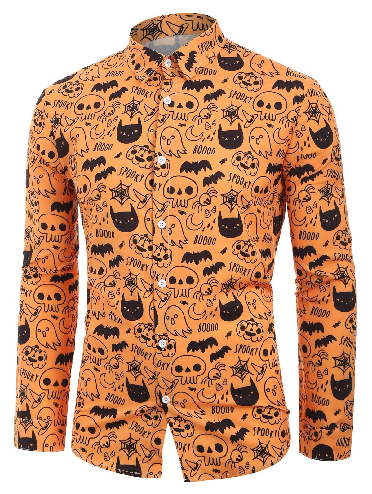 Affordable Skull Pumpkin Spider Cat Print Halloween Shirt  