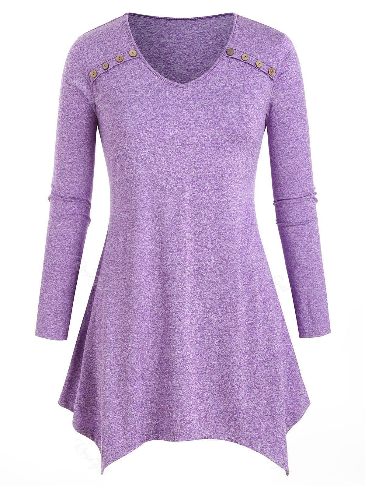 Plus Size Heathered Asymmetrical Tunic Top, Mauve