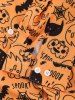Skull Pumpkin Spider Cat Print Halloween Shirt -  