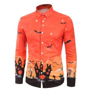 

Bat House Printed Long Sleeves Shirt, Halloween orange