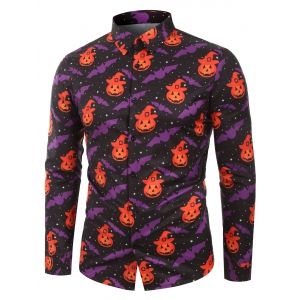 

Pumpkin Bat Printed Long Sleeves Shirt, Black