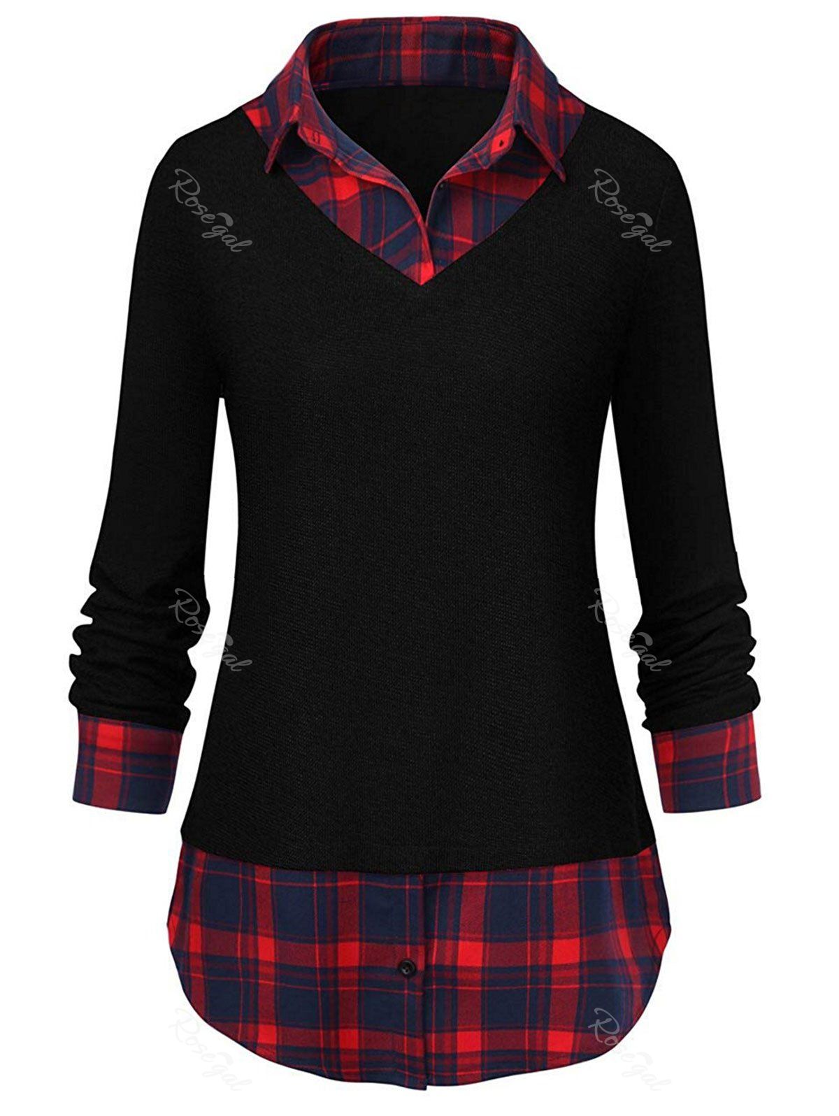 

Plus Size Plaid Long Tunic T-shirt, Black