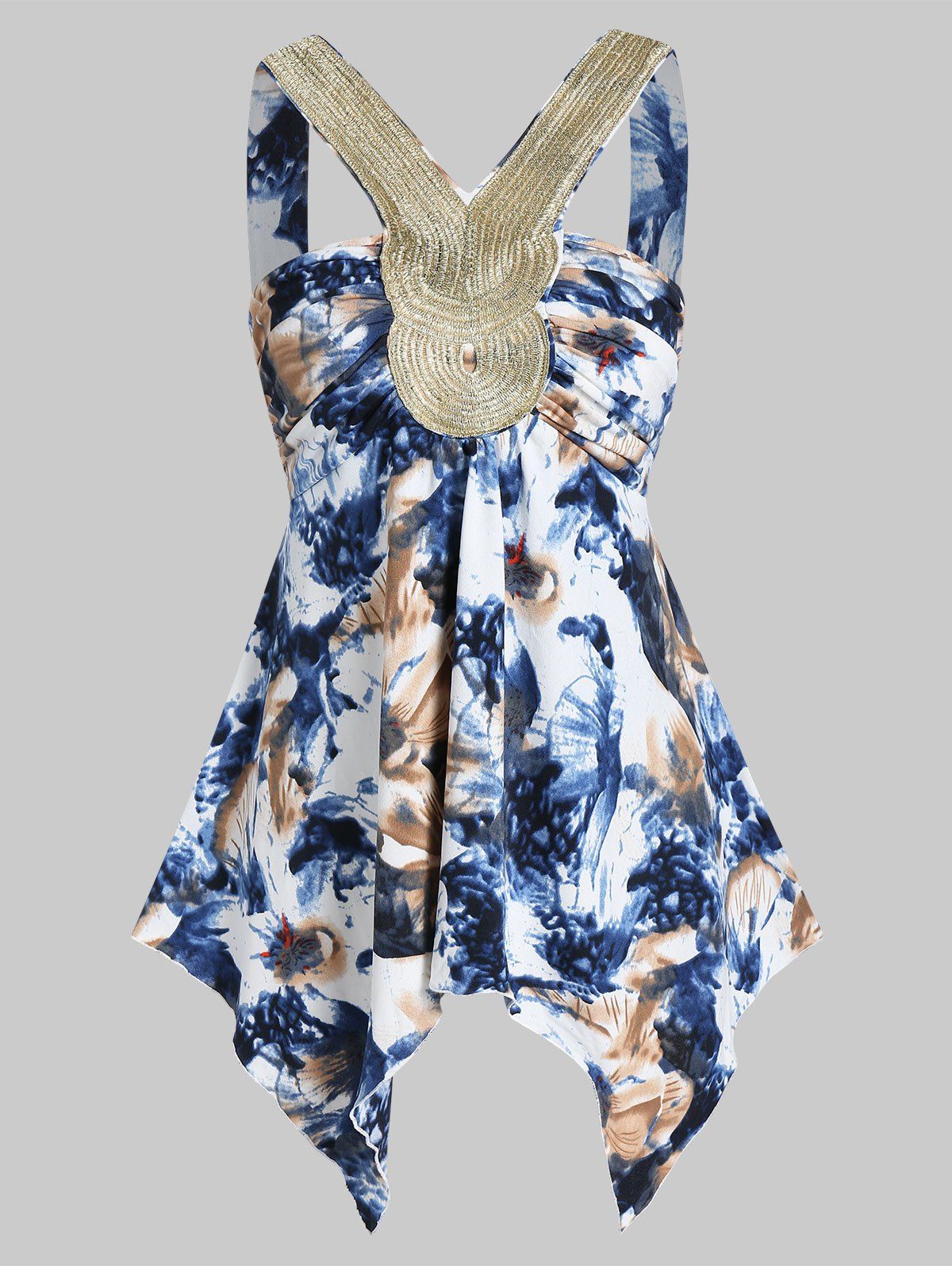 

Asymmetric V Neck Printed Tank Top, Sky blue