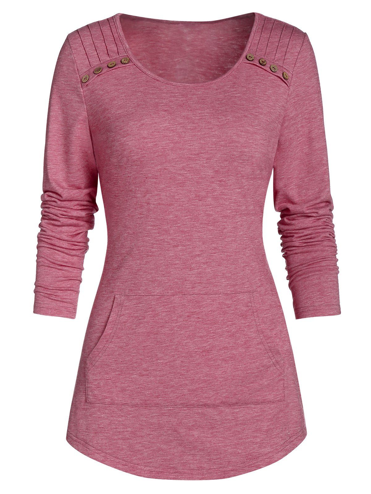 Pocket Space Dye Round Collar T Shirt, Cherry red