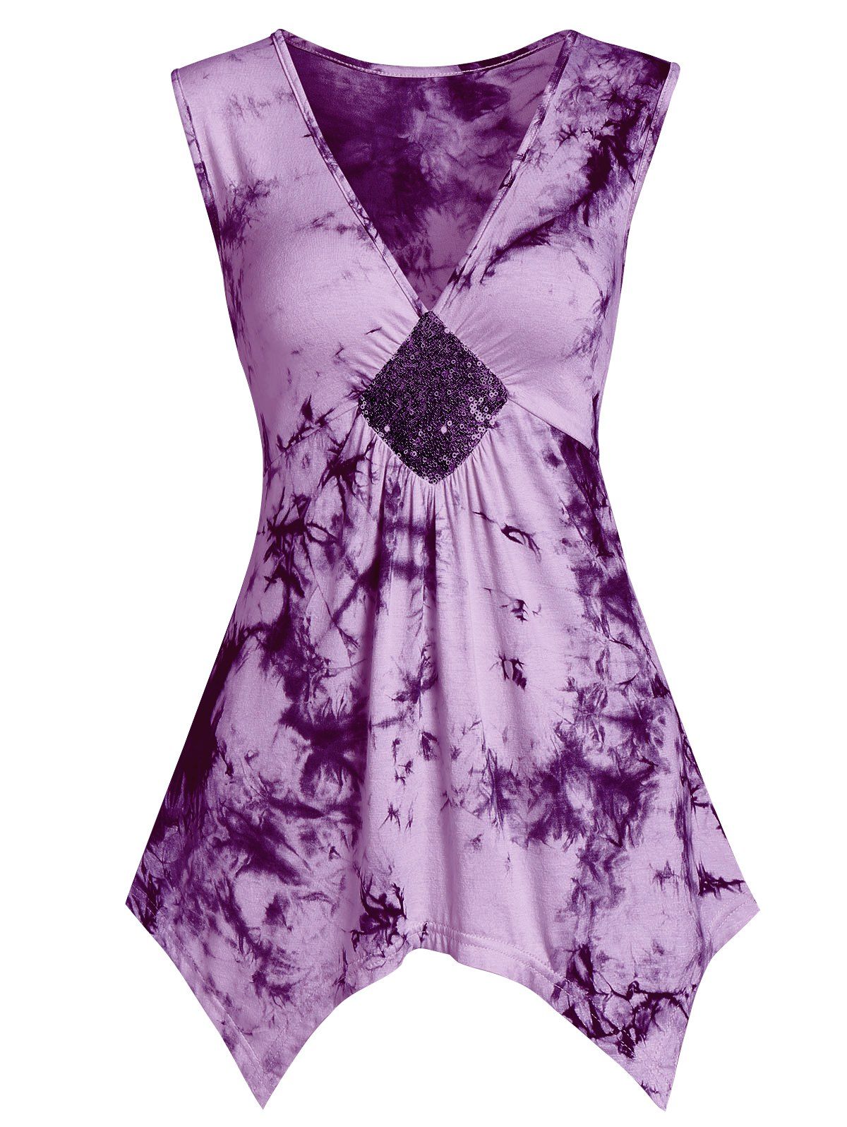 

Tie Dye Sequined Asymmetrical Tank Top, Purple flower