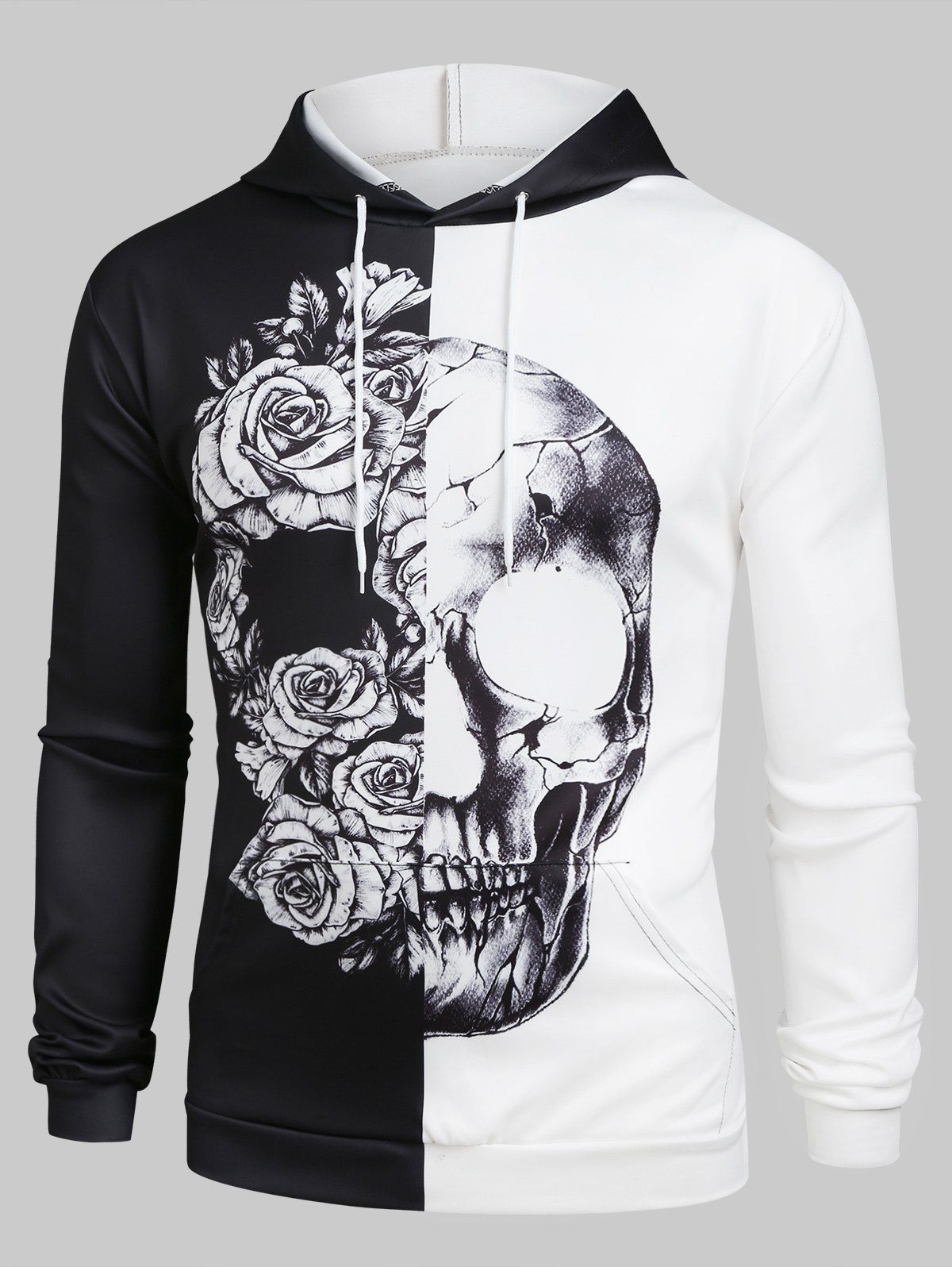 

Contrast Floral Skull Design Front Pocket Hoodie, Multi