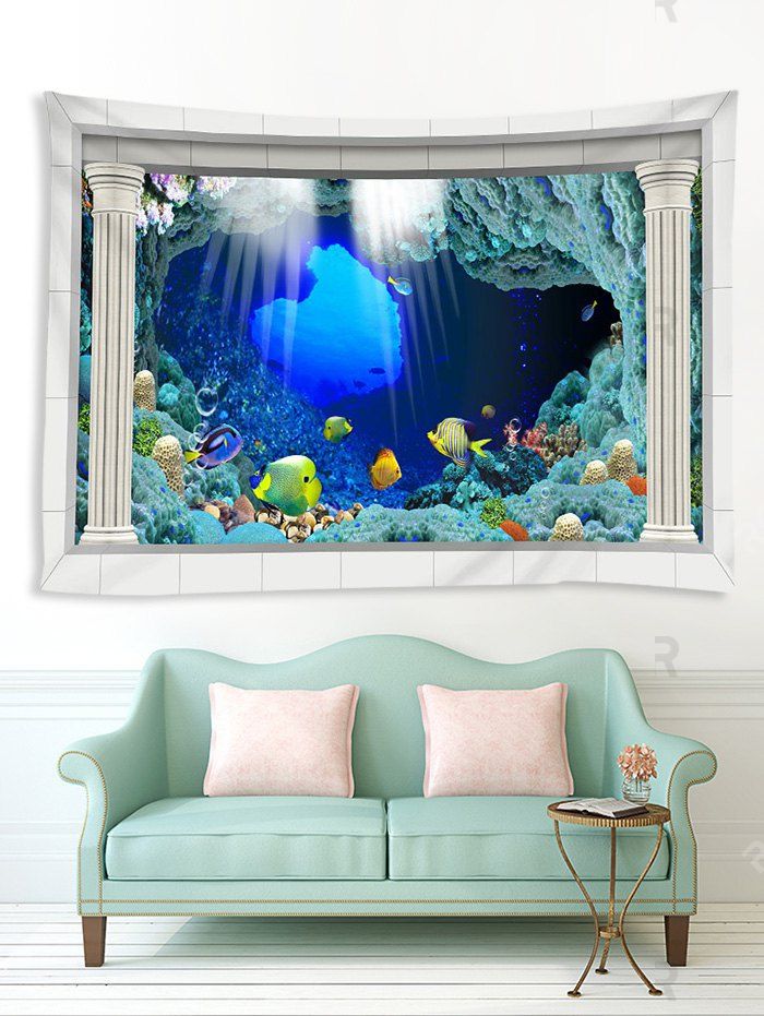 

3D Underwater World Pattern Printed Tapestry, Multi