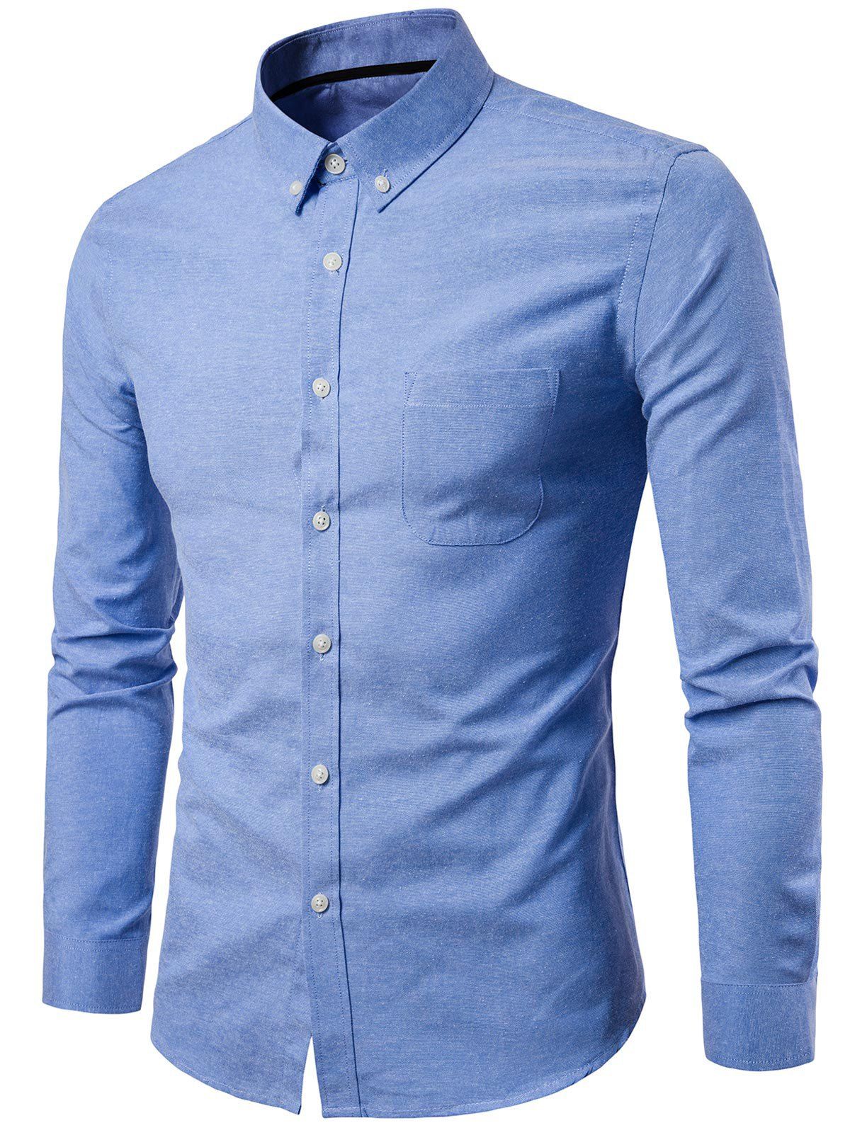 

Casual Solid Color Design Long Sleeves Shirt, Cornflower blue