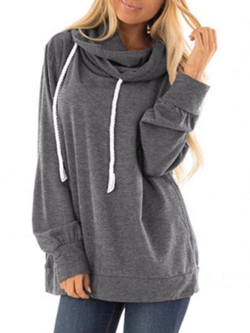

Solid Color Drawstring Longline Hoodie, Gray