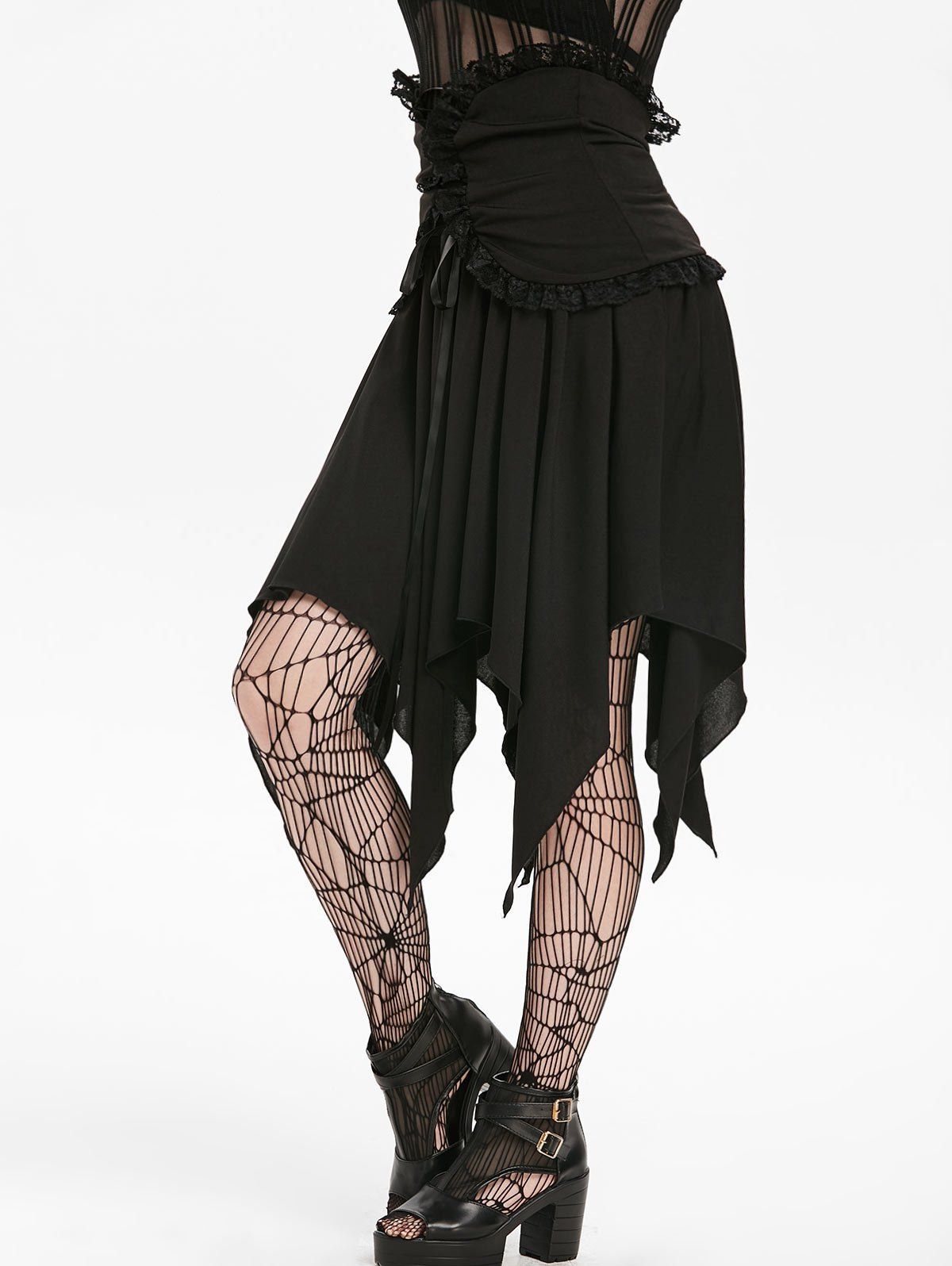 

Halloween Lace Panel Asymmetric Handkerchief Gothic Skirt, Night
