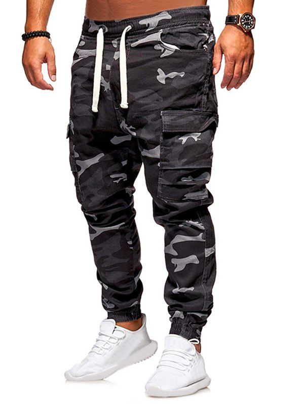 

Camo Print Pocket Decoration Jogger Pants, Gray
