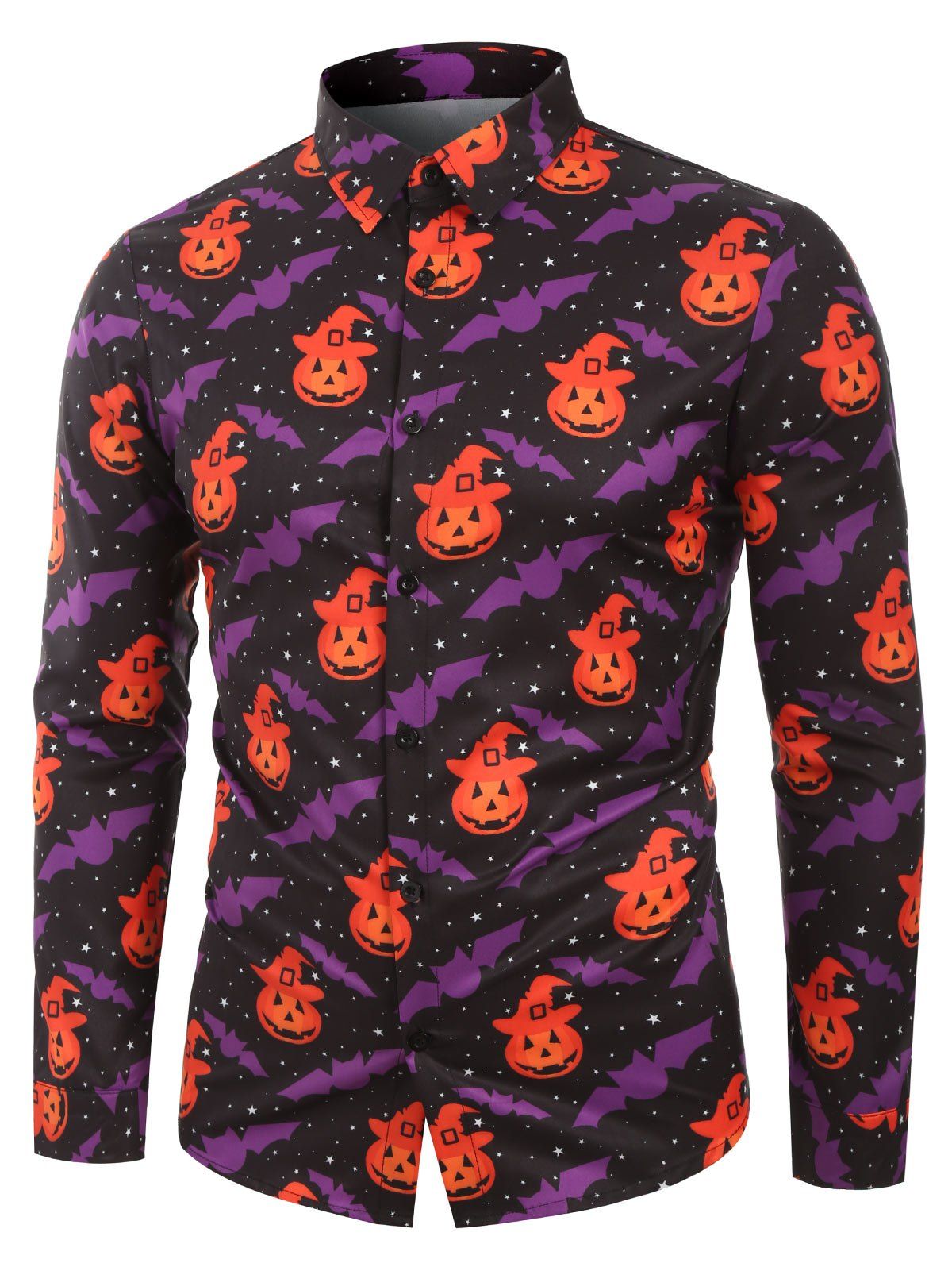

Pumpkin Bat Printed Long Sleeves Shirt, Black