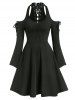 Cold Shoulder Lace-up Flare Sleeve Skater Gothic Dress -  