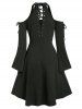 Cold Shoulder Lace-up Flare Sleeve Skater Gothic Dress -  