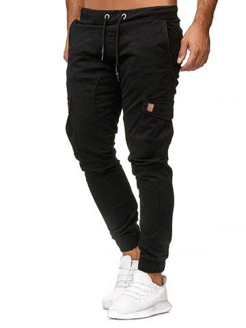 

Solid Color Pocket Decoration Jogger Pants, Black