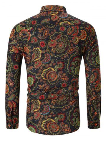

Flower Paisley Print Button Down Shirt, Black