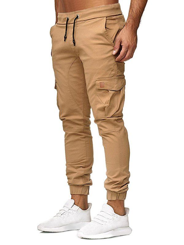

Solid Color Pocket Decoration Jogger Pants, Light khaki