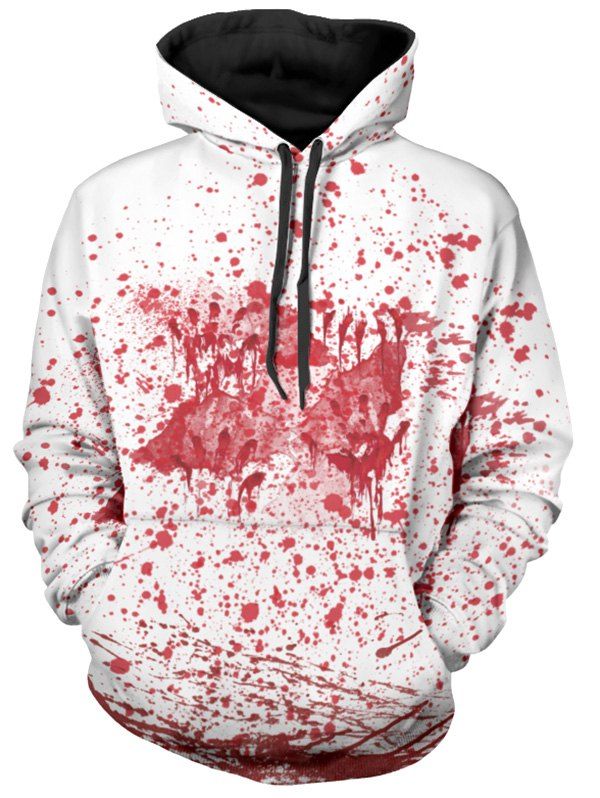

Halloween Blood Hand Print Front Pocket Hoodie, White