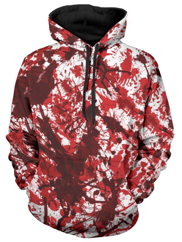 

Allover Blood Print Drawstring Halloween Hoodie, White