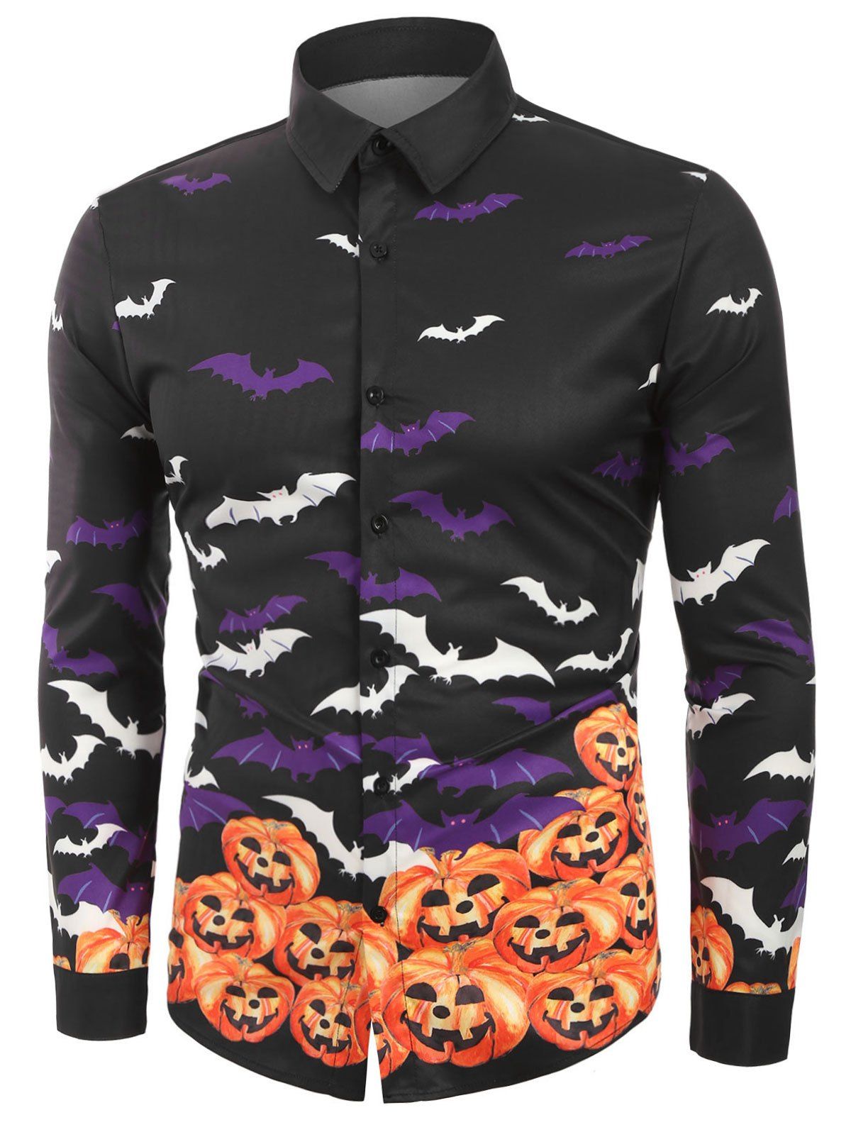 

Bat Pumpkin Pattern Long Sleeves Shirt, Black
