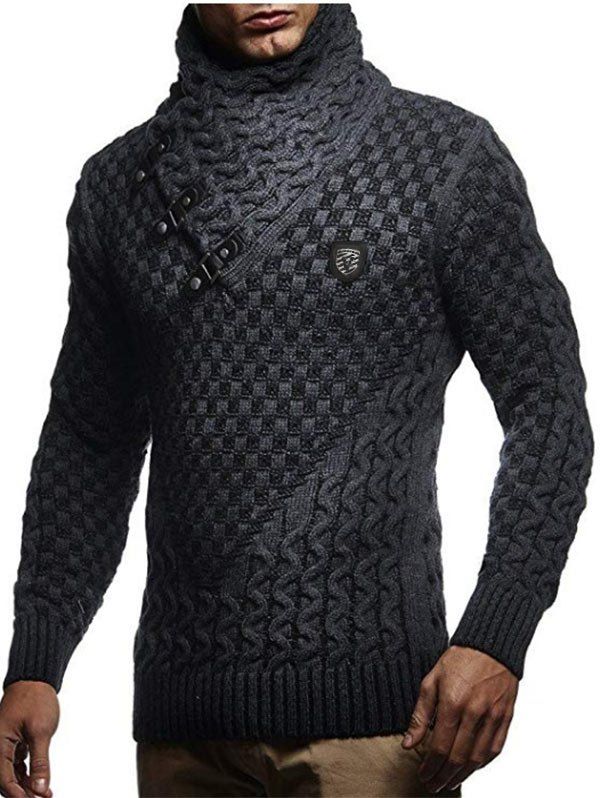 

Casual Buckle Decoration Knitted Sweater, Carbon gray