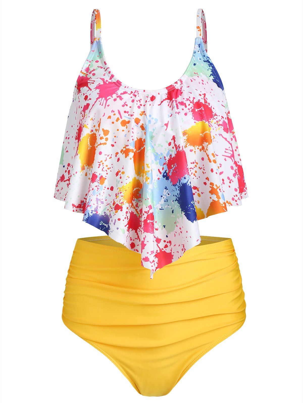 

Splash Tie Dye Overlay Padded Tankini Swimsuit, Yellow