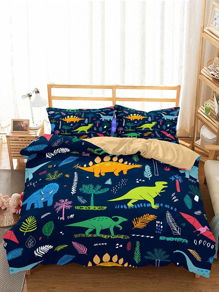 

Cartoon Dinosaur Print 3PCS Bedding Set, Navy blue