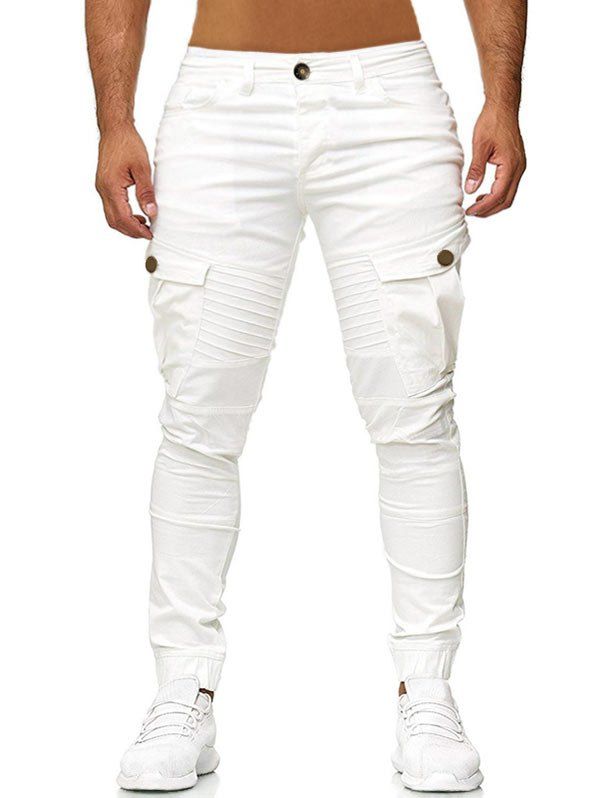 

Pocket Decoration Casual Style Pants, White
