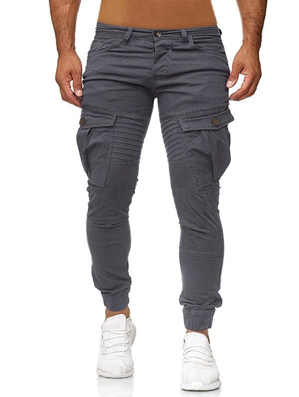 

Pocket Decoration Casual Style Pants, Ash gray