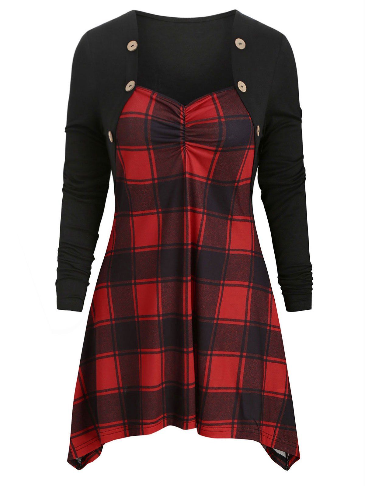 

Plaid Sweetheart Longline T-shirt, Red wine