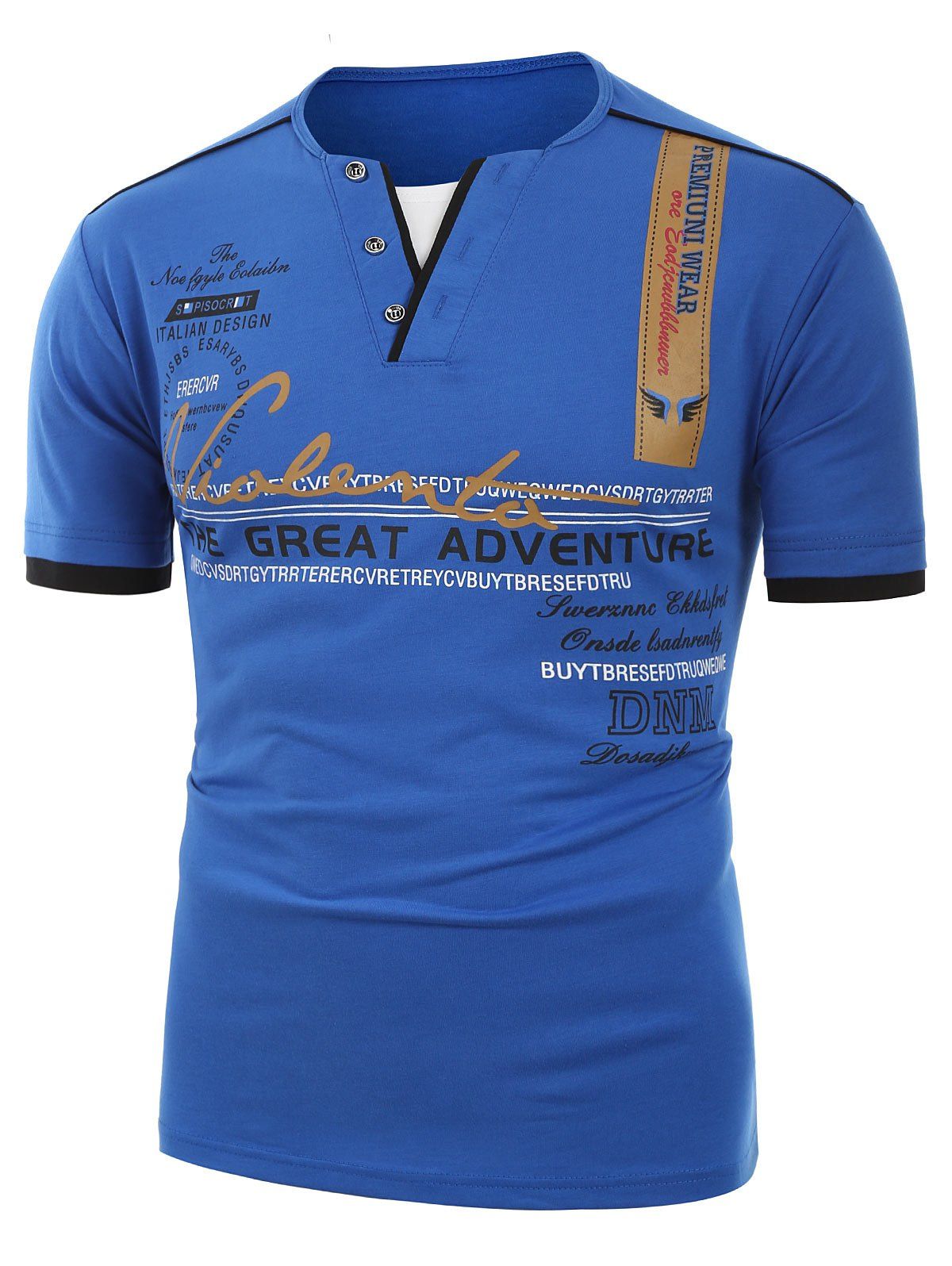 

Letter Pattern Short Sleeves Casual T-shirt, Cobalt blue