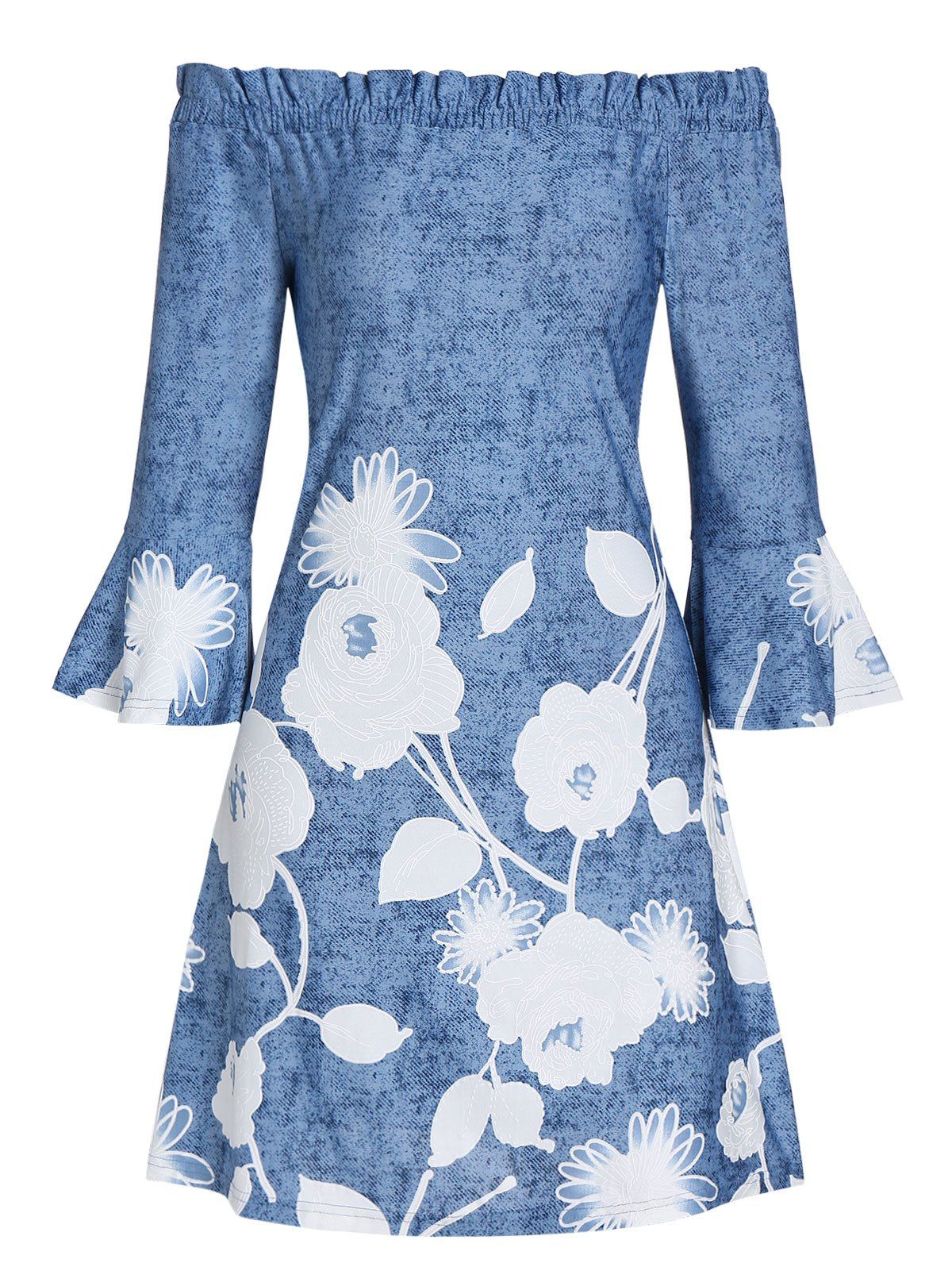 

Off The Shoulder Ditsy Print A Line Dress, Blue ivy
