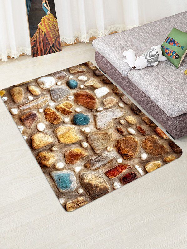 

Stone Wall Printed Pattern Floor Mat, Wood