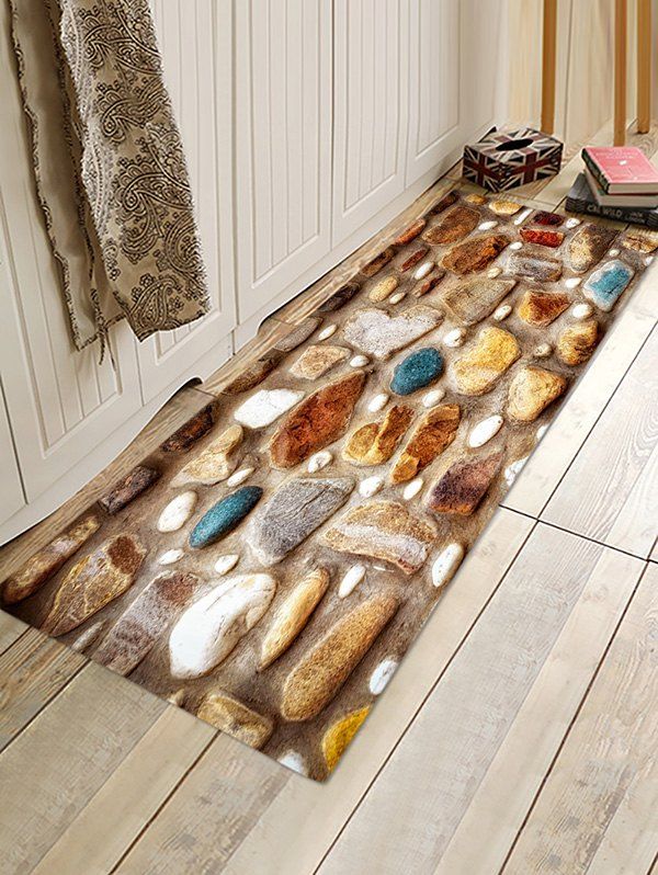 

Stone Wall Printed Pattern Floor Mat, Wood